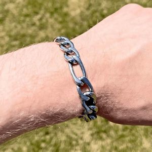 11.5mm Thick Silver Figaro Link Chain Bracelet Mens Classic Bangle 7 or 8 inch